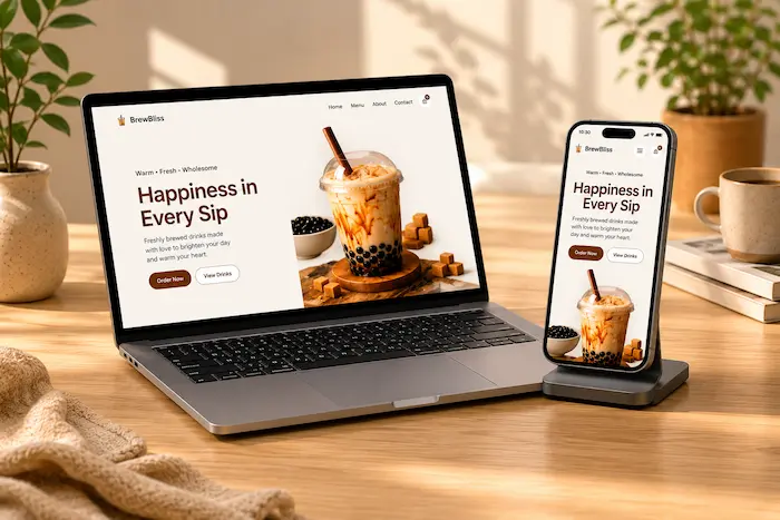 Milk Tea website showcasing web development projects